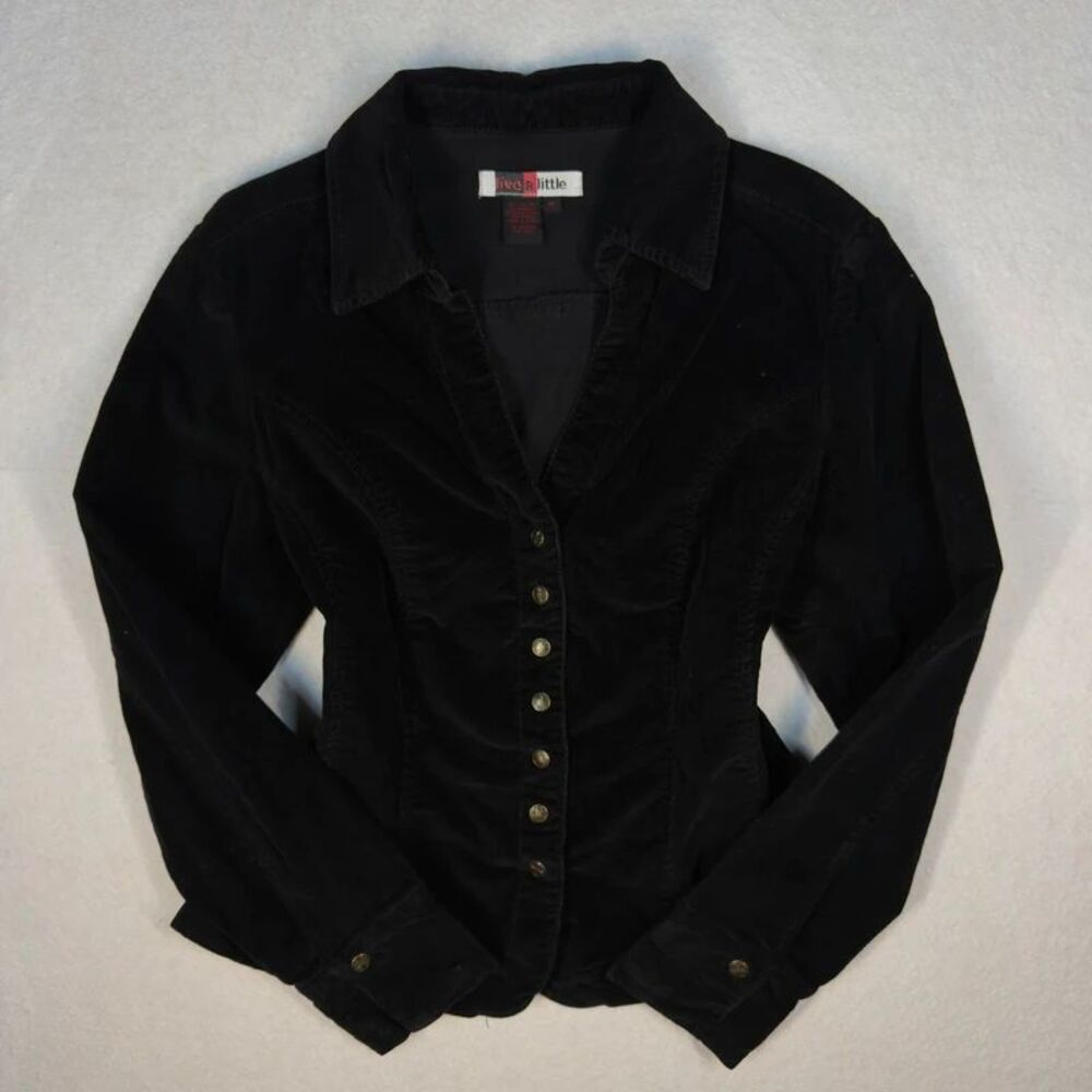 Vintage Y2K Live A Little Black Corduroy Fitted Shirt Jacket Medium